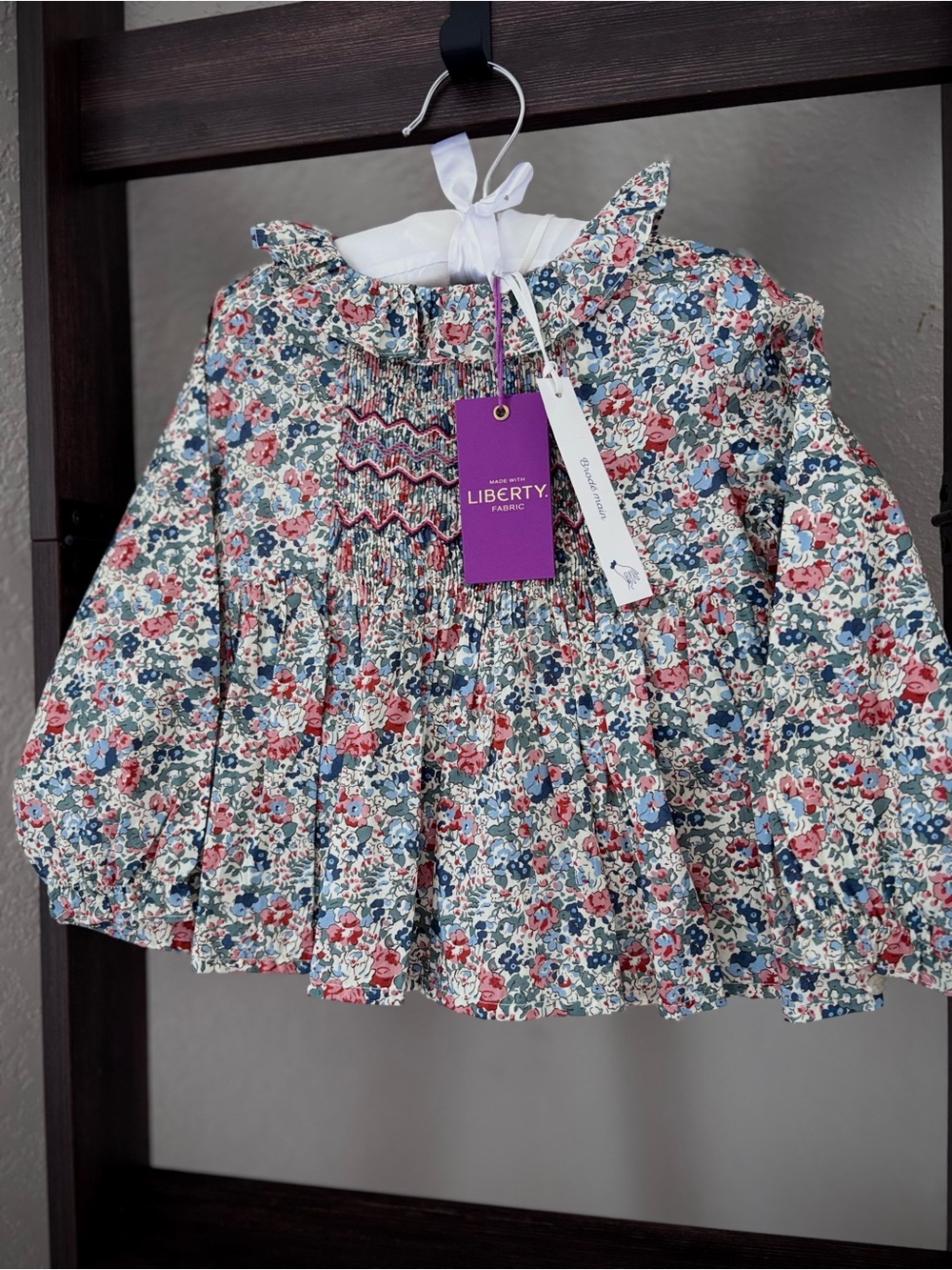 Tartine et Chocolat Floral Smocked Long-Sleeve Top in Blue, Pink, Cream